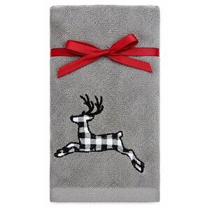 Avanti Reindeer Christmas Fingertip Towels Embroidered Buffalo Check Set of 2